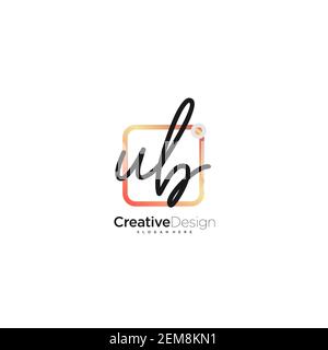 UB Initial Letter handwriting logo hand drawn colorful box vector, logo for beauty, cosmetics, wedding, fashion and business, and other Stock Vector