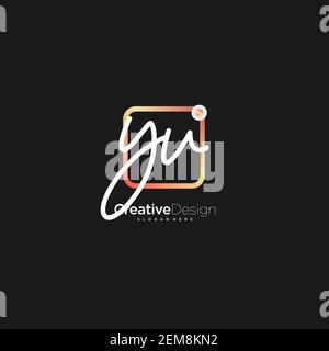 YV Initial Letter handwriting logo hand drawn colorful box vector, logo for beauty, cosmetics, wedding, fashion and business, and other Stock Vector