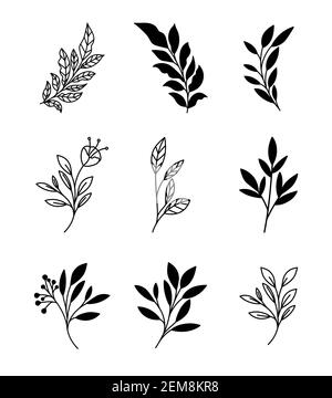 set of minimalist tattoo of plants Stock Vector