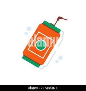 Soda drink in tin can with straw on top flat vector design Stock Vector