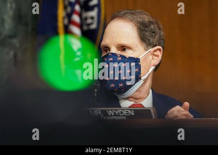 Senate Finance Committee Chairman Ron Wyden (D-Ore.) is seen during a nomination hearing for Xavier Becerra to be Secretary of Health and Human Services Wednesday, February 24, 2021. at Capitol Hill in Washington, DC, USA. Photo by Greg Nash/Pool/ABACAPRESS.COM Stock Photo