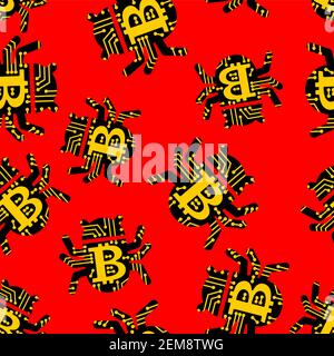 Bitcoin virus bug pattern seamless. Digital currency computer virus background. Stock Vector
