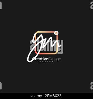 YM Initial Letter handwriting logo hand drawn colorful box vector, logo for beauty, cosmetics, wedding, fashion and business, and other Stock Vector