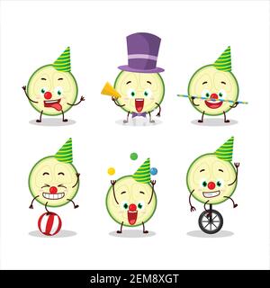 Cartoon character of slice of zucchini with various circus shows. Vector illustration Stock Vector