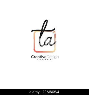 TA Initial Letter handwriting logo hand drawn colorful box vector, logo for beauty, cosmetics, wedding, fashion and business, and other Stock Vector