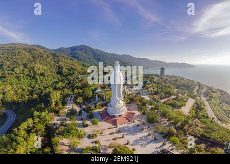 Aerial view, drone Chua Linh Ung Bai But Temple, Lady Buddha Temple in Da Nang, Vietnam Stock Photo