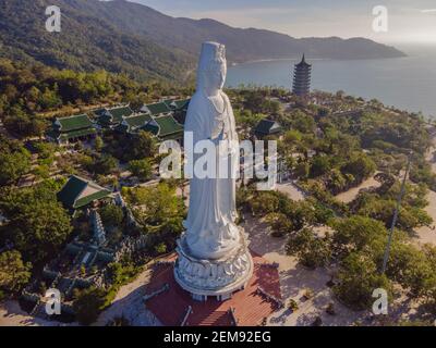 Aerial view, drone Chua Linh Ung Bai But Temple, Lady Buddha Temple in Da Nang, Vietnam Stock Photo