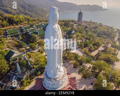 Aerial view, drone Chua Linh Ung Bai But Temple, Lady Buddha Temple in Da Nang, Vietnam Stock Photo