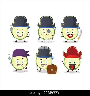 Cartoon character of slice of zucchini with various pirates emoticons. Vector illustration Stock Vector