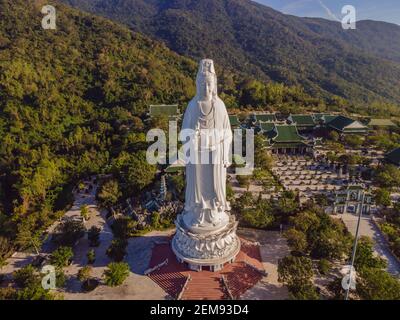 Aerial view, drone Chua Linh Ung Bai But Temple, Lady Buddha Temple in Da Nang, Vietnam Stock Photo