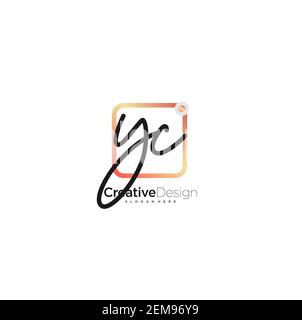 YC Initial Letter handwriting logo hand drawn colorful box vector, logo for beauty, cosmetics, wedding, fashion and business, and other Stock Vector