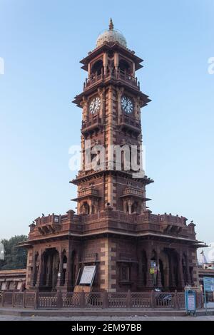 Clock tower or Ghanta Ghar at Sardar Market , Jodhpur, Rajasthan, India. Built by Maharaja Sardar Sngh in 1880 to 1911. Stock Photo