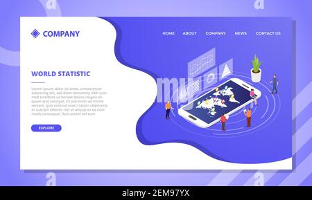 world statistics concept for website template or landing homepage design with isometric style vector illustration Stock Photo