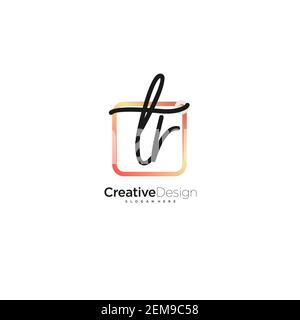 TR Initial Letter handwriting logo hand drawn colorful box vector, logo for beauty, cosmetics, wedding, fashion and business, and other Stock Vector