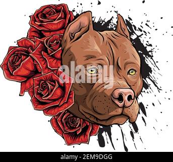 head of dog with roses vector illustration Stock Vector