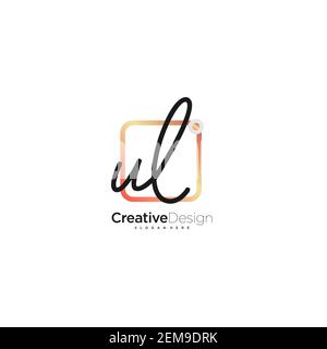UL Initial Letter handwriting logo hand drawn colorful box vector, logo for beauty, cosmetics, wedding, fashion and business, and other Stock Vector