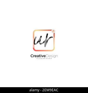UR Initial Letter handwriting logo hand drawn colorful box vector, logo for beauty, cosmetics, wedding, fashion and business, and other Stock Vector