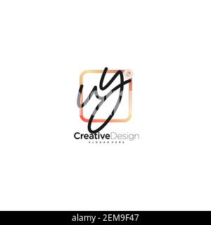 VY Initial Letter handwriting logo hand drawn colorful box vector, logo for beauty, cosmetics, wedding, fashion and business, and other Stock Vector