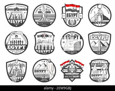 Ancient Egypt culture landmarks tours and historic travel. Vector ...