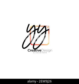 YY Initial Letter handwriting logo hand drawn colorful box vector, logo for beauty, cosmetics, wedding, fashion and business, and other Stock Vector
