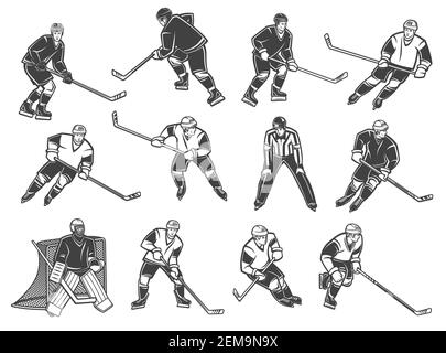 Ice hockey players, referee vector characters set