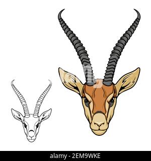 Impala antelope animal vector icon of hunting sport, African safari and zoo mascot. Head of impala gazelle, African savanna mammal ram or ewe with lon Stock Vector