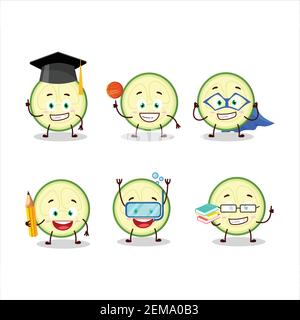 School student of slice of zucchini cartoon character with various expressions. Vector illustration Stock Vector