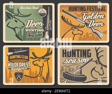 Hunting club retro posters for hunt open season or African safari ...