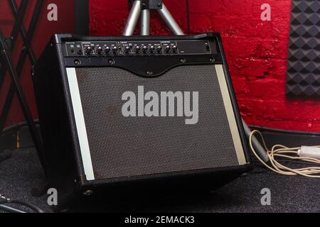 Black guitar combo amplifier. Guitar combo Stock Photo