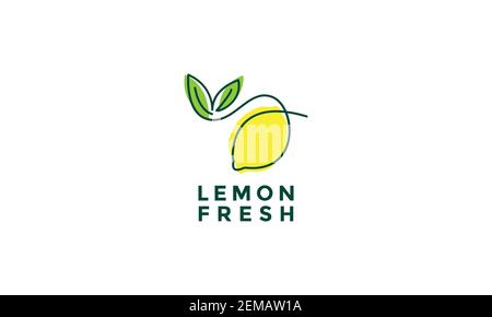 fruit lemon fresh lines art colorful logo design vector symbol icon illustration Stock Vector