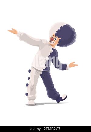 Shapito circus cartoon clown in big trousers on circus stage. Vector ...
