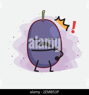 Vector Illustration of Java Plum Fruit Character with cute face, simple hands and leg line art on Isolated Background. Flat cartoon doodle style. Stock Vector