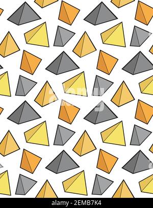 Seamless geometric pattern in trendy colors on a white background. Pyramids and triangles. Textures from simple volumetric shapes. Vector wallpaper an Stock Vector