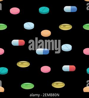Seamless pattern with colorful bright pills and capsules. Stock Vector