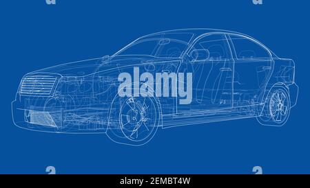 Electric Car With Chassis. Vector rendering of 3d Stock Vector
