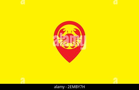 seafood crab with pin map location logo design vector icon symbol illustration Stock Vector