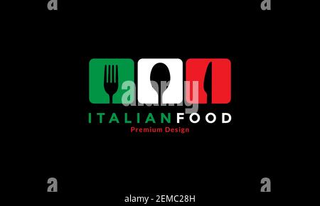 flags color Italy with food spoon fork knife logo design vector icon symbol illustration Stock Vector
