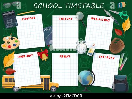 School timetable sketch banner on green chalkboard