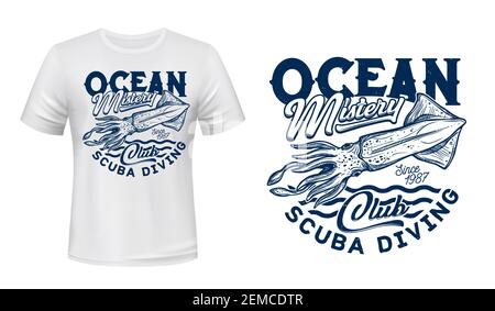 Ray t-shirt print mockup, fishing and diving club, vector icon