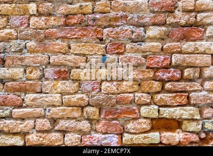 Empty Old Brick Wall Texture. Painted Distressed Wall Surface. Grungy Wide Brickwall. Stock Photo