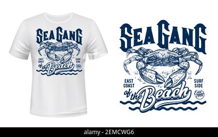 Crab t-shirt print mockup, sea and ocean fishing club, marine design ...
