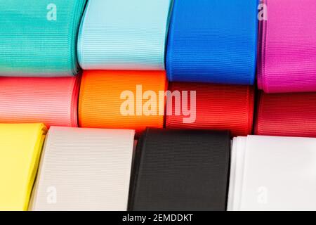 Colorful grosgrain ribbons tapes close up picture. Stock Photo