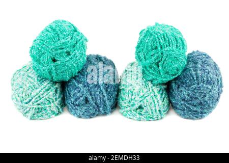 The stack of knitting yarn clews isolated on white background. Stock Photo