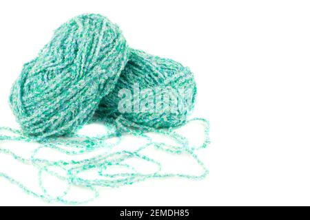Two green knitting yarn clews isolated on white background. Stock Photo