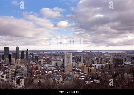 Downtown Montreal Panoramic view of newly built luxury towers at dusk stock photo Stock Photo