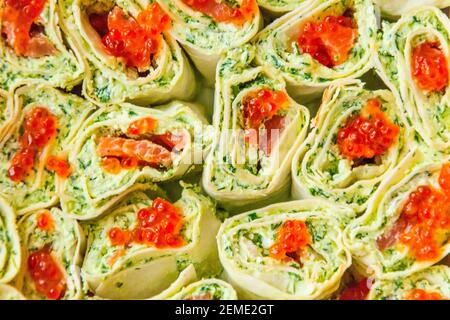 canapes, sandwiches in assortment  close up Stock Photo