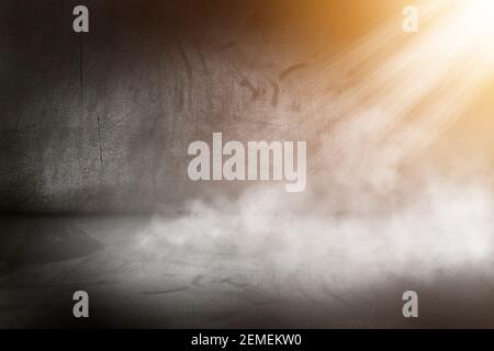 Texture dark concentrate floor with mist or fog. Black, dark and gray abstract cement wall and studio room , interior texture for display products Stock Photo