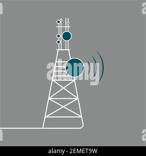 Network tower flat vector design,5G network concept, cell tower with electronic devices and satellite communications, icon, vector illustration, flat Stock Vector