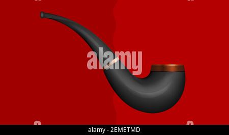 Smoking pipe realistic. 3D vector illustration on red background. Stock Vector