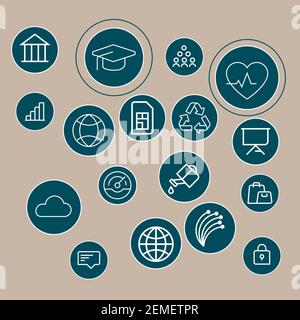 flat Icon Design vector network, Internet, devices, icons set Stock Vector